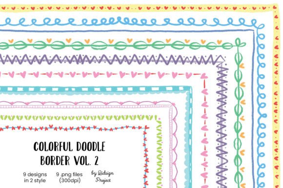 9 Colorful Doodle Border Vol. 2: A Creative Resource for Designers and Creators