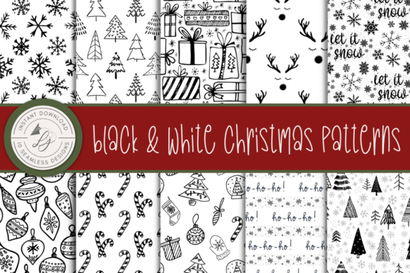 Black and White Christmas Patterns Set: A Versatile Design Resource for the Holidays