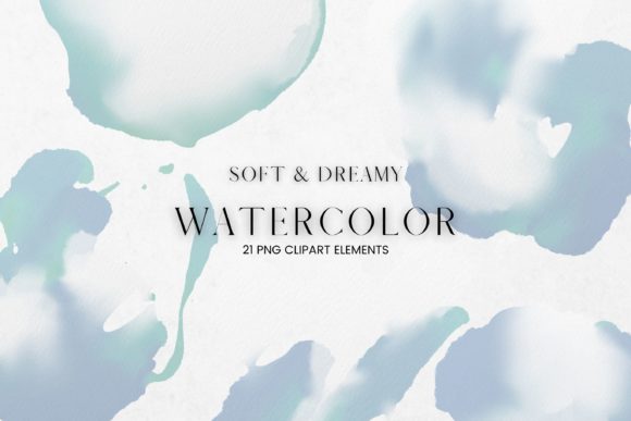 Blue and White Watercolour Clip Art