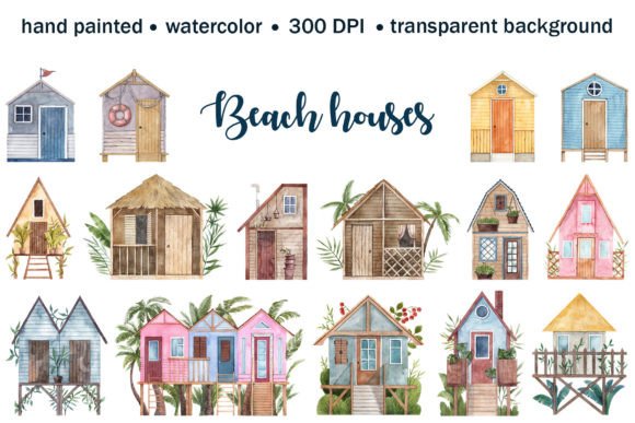 Cute Beach Houses PNG Set for Creative and Professional Use