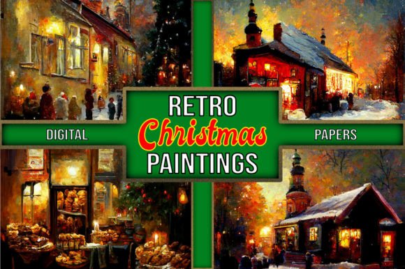 Retro Christmas Paintings Digital Papers: A Timeless Design Resource for Creative Projects